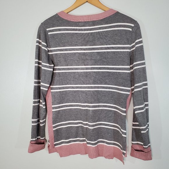 Pink Rose Gray and Pink Striped Long Sleeve Shirt L - Picture 1 of 8